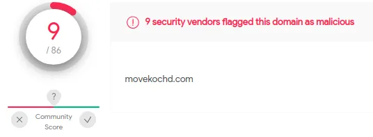 Screenshot of the URL detected as malicious by VirusTotal with a 9/90 score.