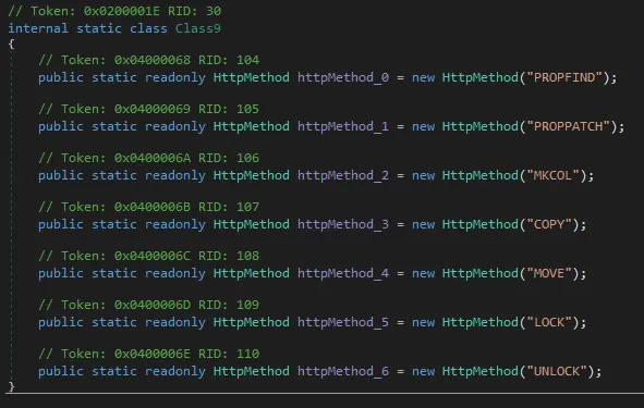 Screenshot of WebDav methods implemented in ExMatter.