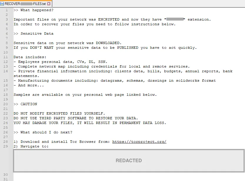 Example of BlackCat ransom note.