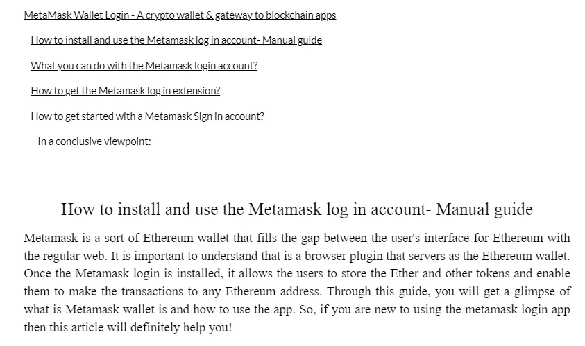 Screenshot of fake FAQ within the MetaMask phishing page.