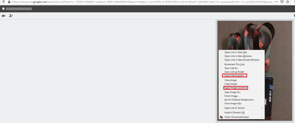 Screenshot showing Google Hangouts image links