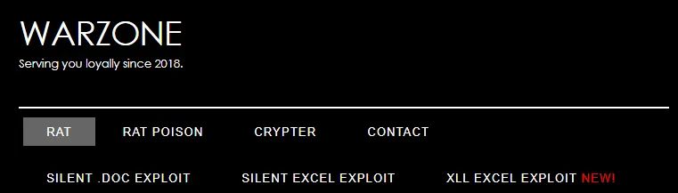 Screenshot of Warzone RAT website