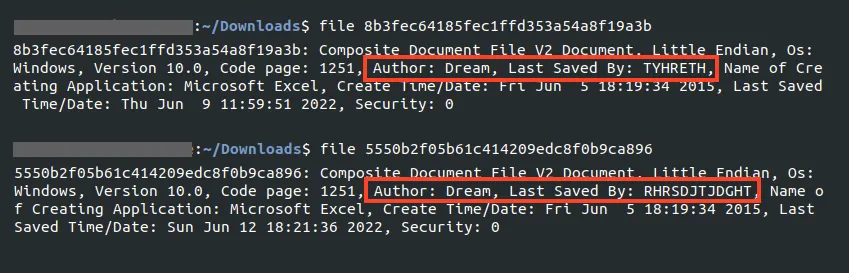 Screenshot of common metadata across the spreadsheets.