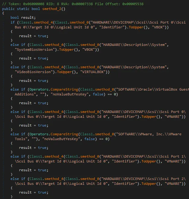 Screenshot of functionality to detect virtualized environments.