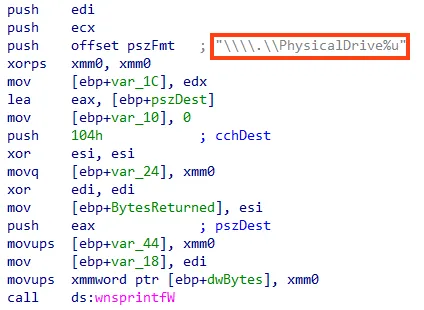 Screenshot of listing physical drives to trigger the wiping routine.