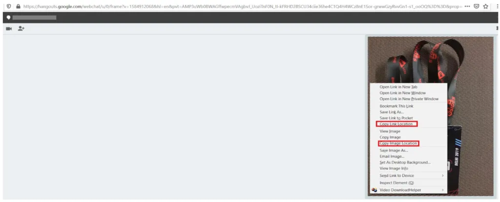 Screenshot of link sharing options for images in Google Hangouts