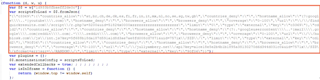 Screenshot of LNKR external scripts to load.