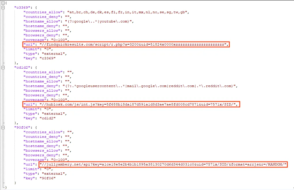Screenshot of LNKR external scripts to be injected into the page.