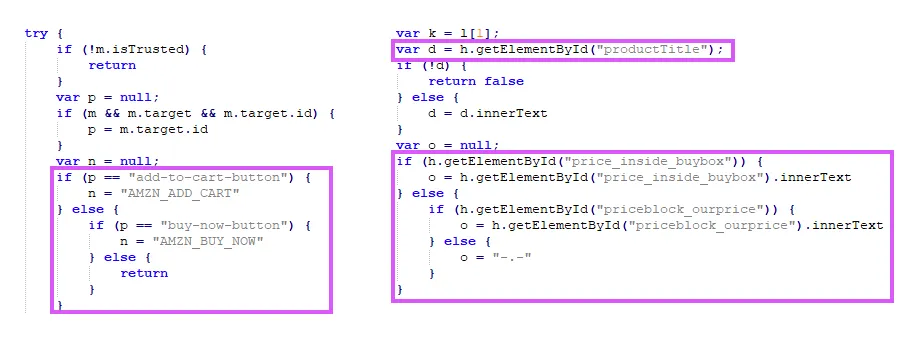 Screenshot of LNKR exfiltrating information from Amazon.