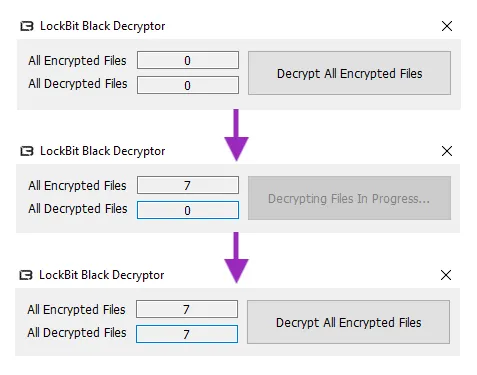 Screenshot of LockBit 3.0 decryptor.