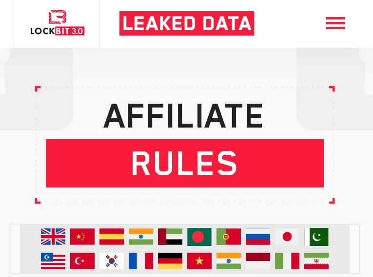 Screenshot of LockBit 3.0 affiliate rules.