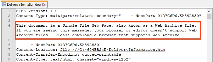 Screenshot. Web Archive file that is opened by Microsoft Word