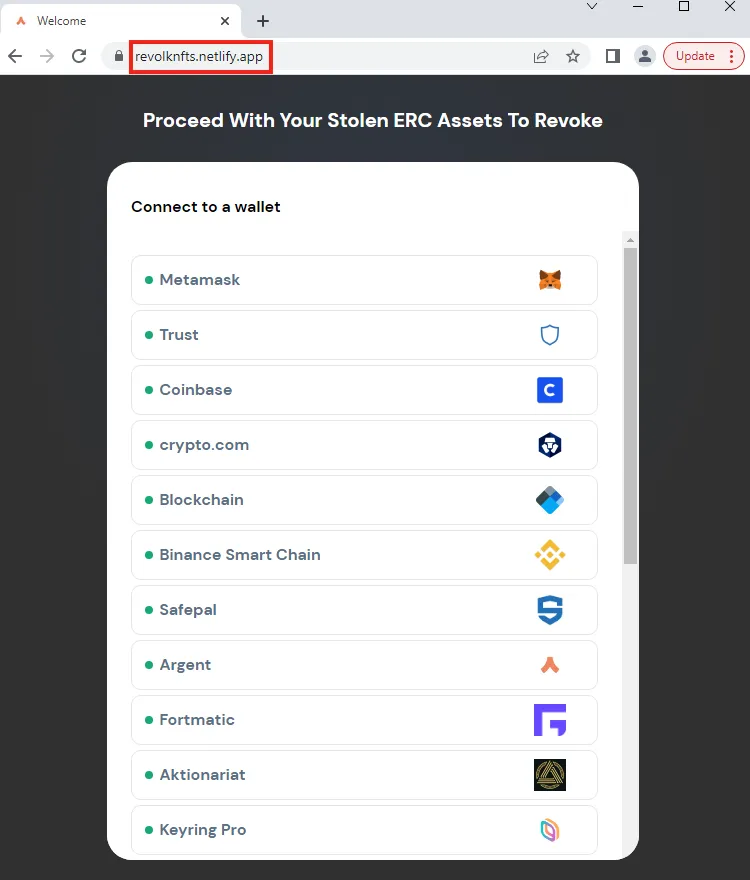 Screenshot of the main phishing webpage, hosted on Netlify.