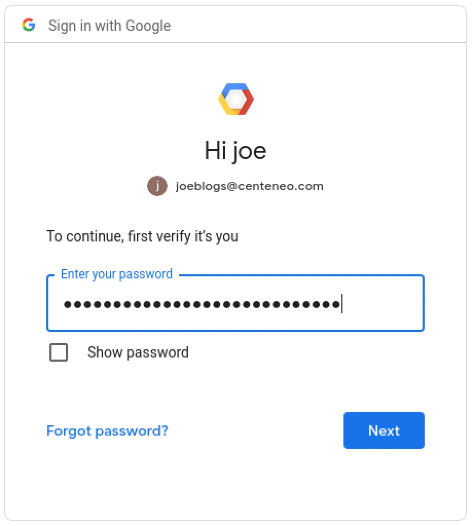 Screenshot showing password authentication
