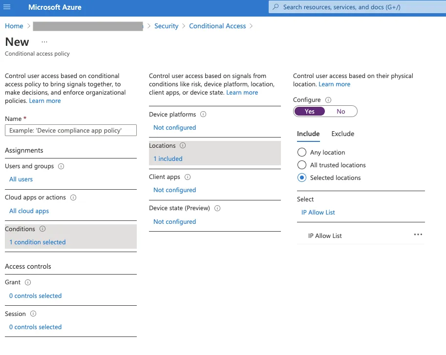 Screenshot showing Azure conditional access policy