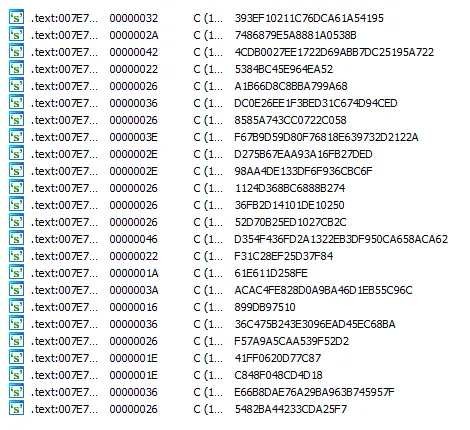 Screenshot of Ousaban encrypted strings.