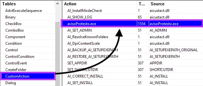 Example of MSI executing a PE file.