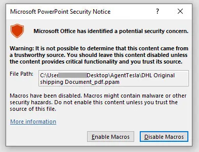 Screenshot of PowerPoint Security Notice