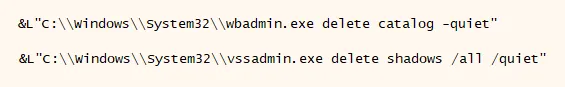 Screenshot of Prestige executing commands to delete backups and volume shadow copies.