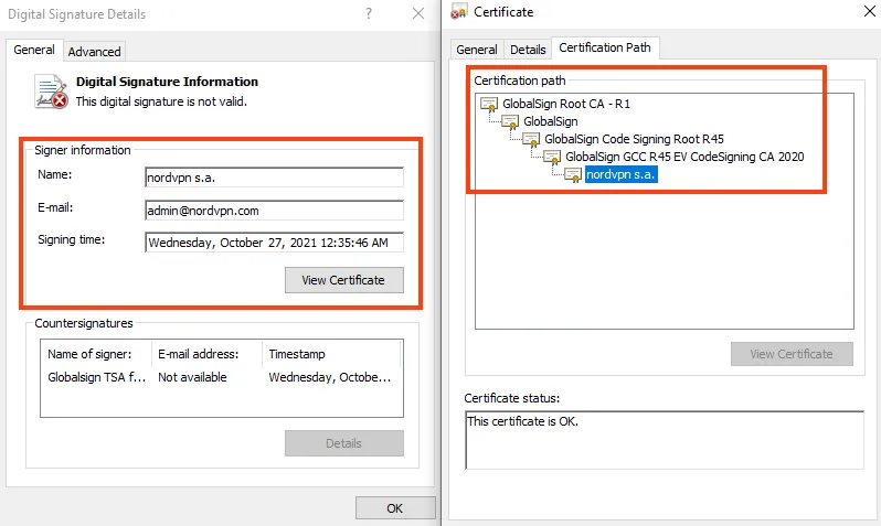 Screenshot of RedLine Stealer digitally signed.