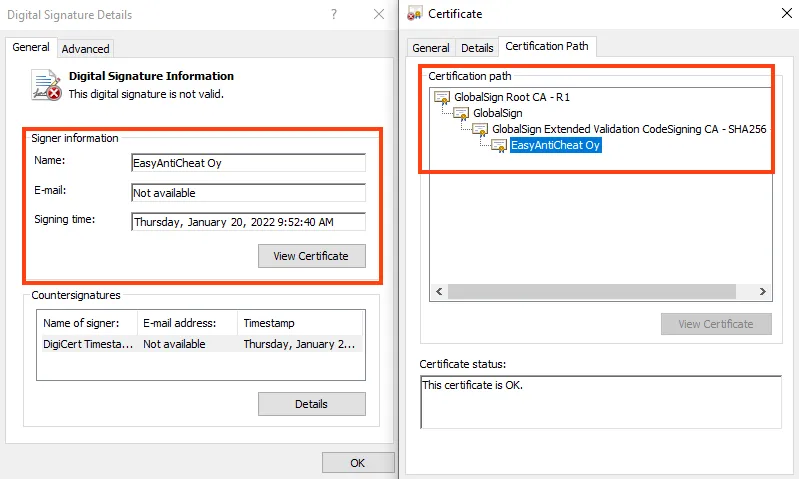 Screenshot of RedLine Stealer digitally signed.