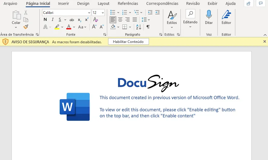 Example of a SquirrelWaffle infected Word document
