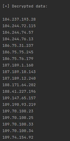 Screenshot of part of decrypted data from the analyzed SquirrelWaffle payload.