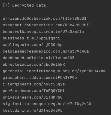 Screenshot of SquirrelWaffle payload URLs.