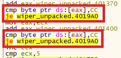 Screenshot of malware searching for software breakpoints