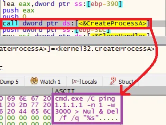 Screenshot showing malware deleting itself after detecting a memory breakpoint