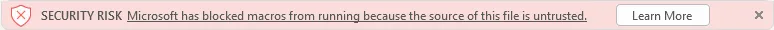 Screenshot of Security warning showing that the macro was blocked.